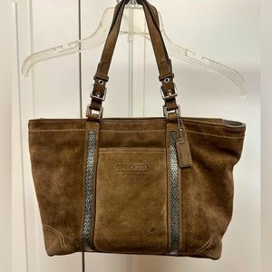 Suede coach shoulder tote